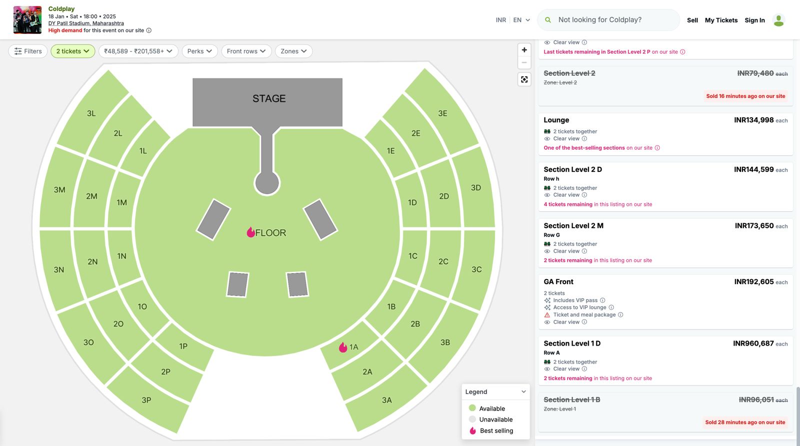 Coldplay concert tickets